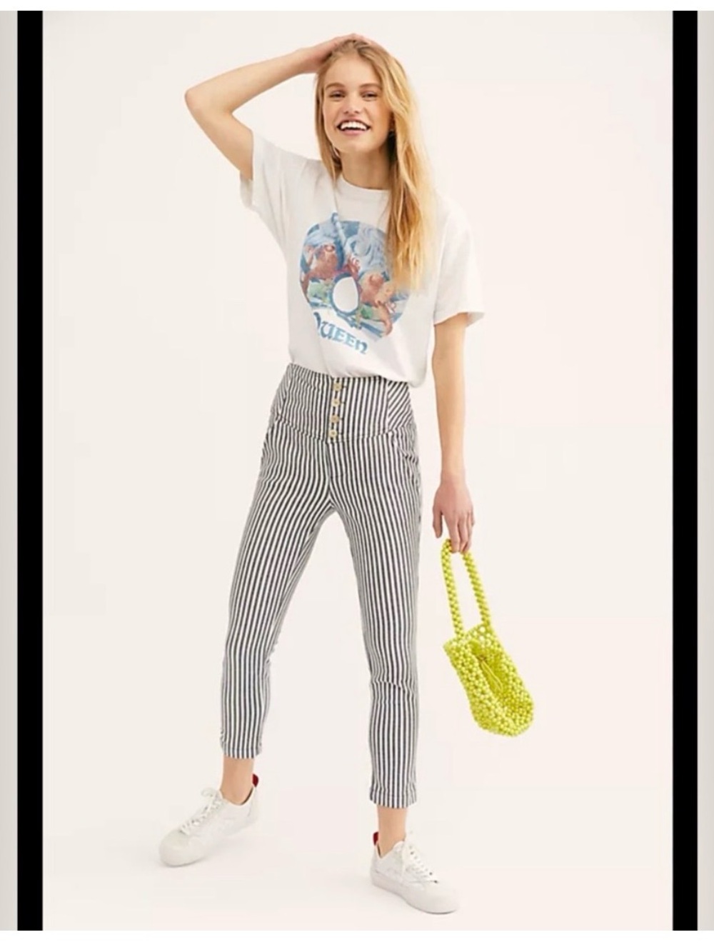 Free People‎ Frankie High Waisted Striped Button Fly Pants Size 6